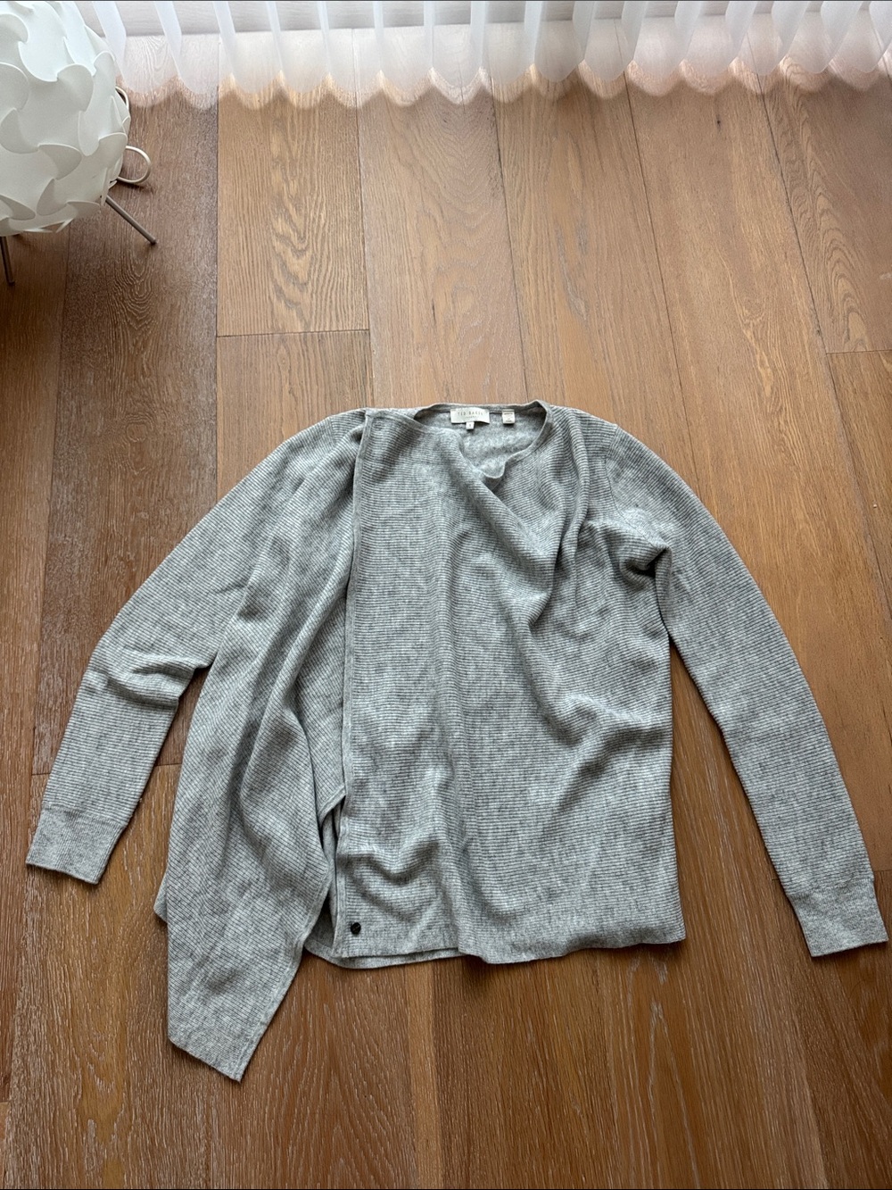 Ted Baker London Light Gray Wool Cashmere Blend Open-Front Asymmetrical Cardigan